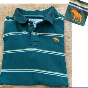 Abercrombie Boy’s Size‎ XL Hunter Green Cotton Pinstripe Short Sleeve Polo